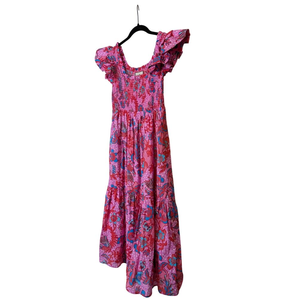 Tuckernuck Mallie Smocked Floral Ruffle Midi Dress Size Medium Pink Cottagecore - Picture 5 of 10
